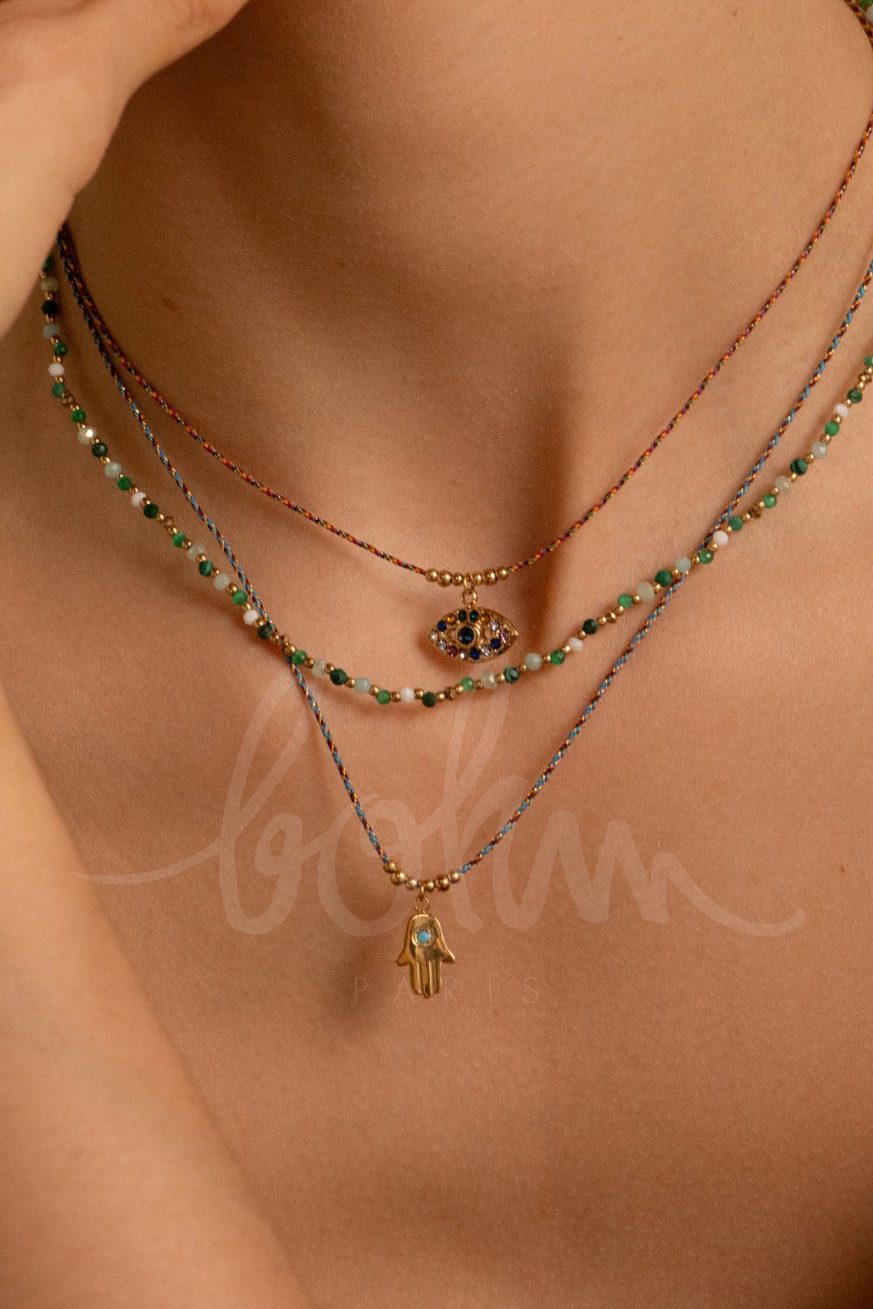 Grossiste Bohm - Collier sur fil Thalassa - pendentif main avec oxyde de zirconium