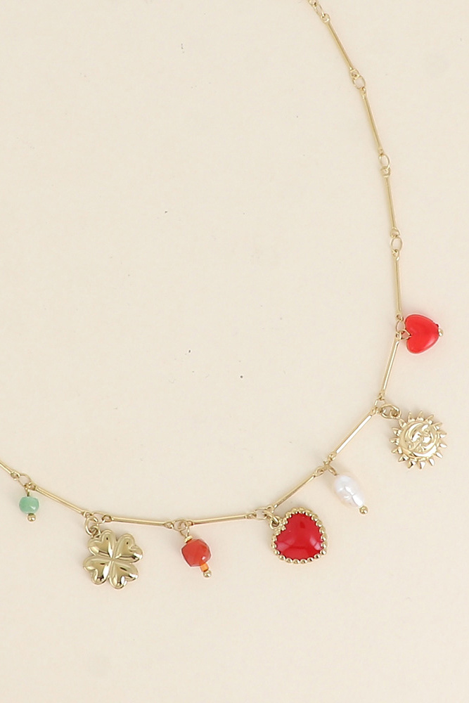 Mayorista Bohm - Collar - eclipse, corazón de esmalte, trébol, cuentas y perla de agua dulce
