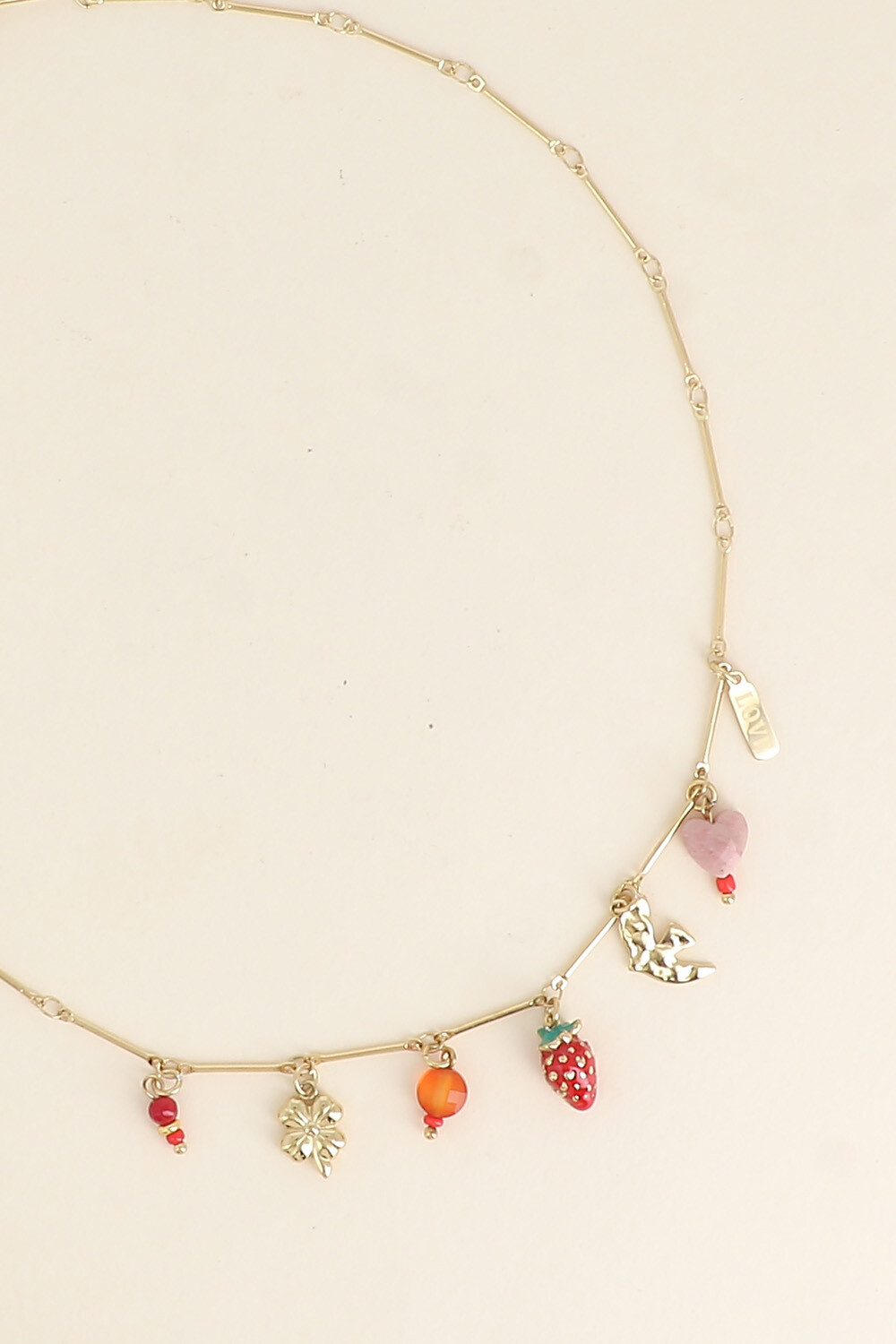 Grossiste Bohm - Collier - perles, trèfle, fraise en émail, oiseau