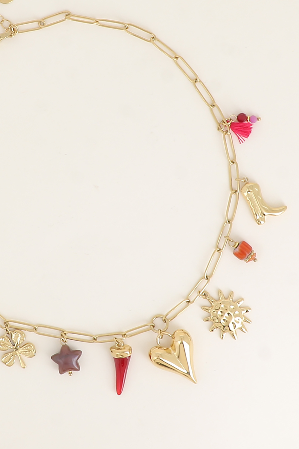 Wholesaler Bohm - Necklace - heart, glazed ceramic bead, sun, star, and resin horn