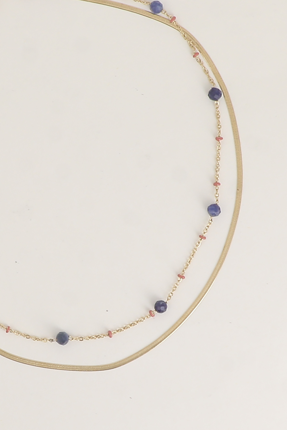 Grossista Bohm - Collana a due fili - catena forzatina con perle smaltate e pietre naturali, specchio e catena forzatina alternata pizzicata