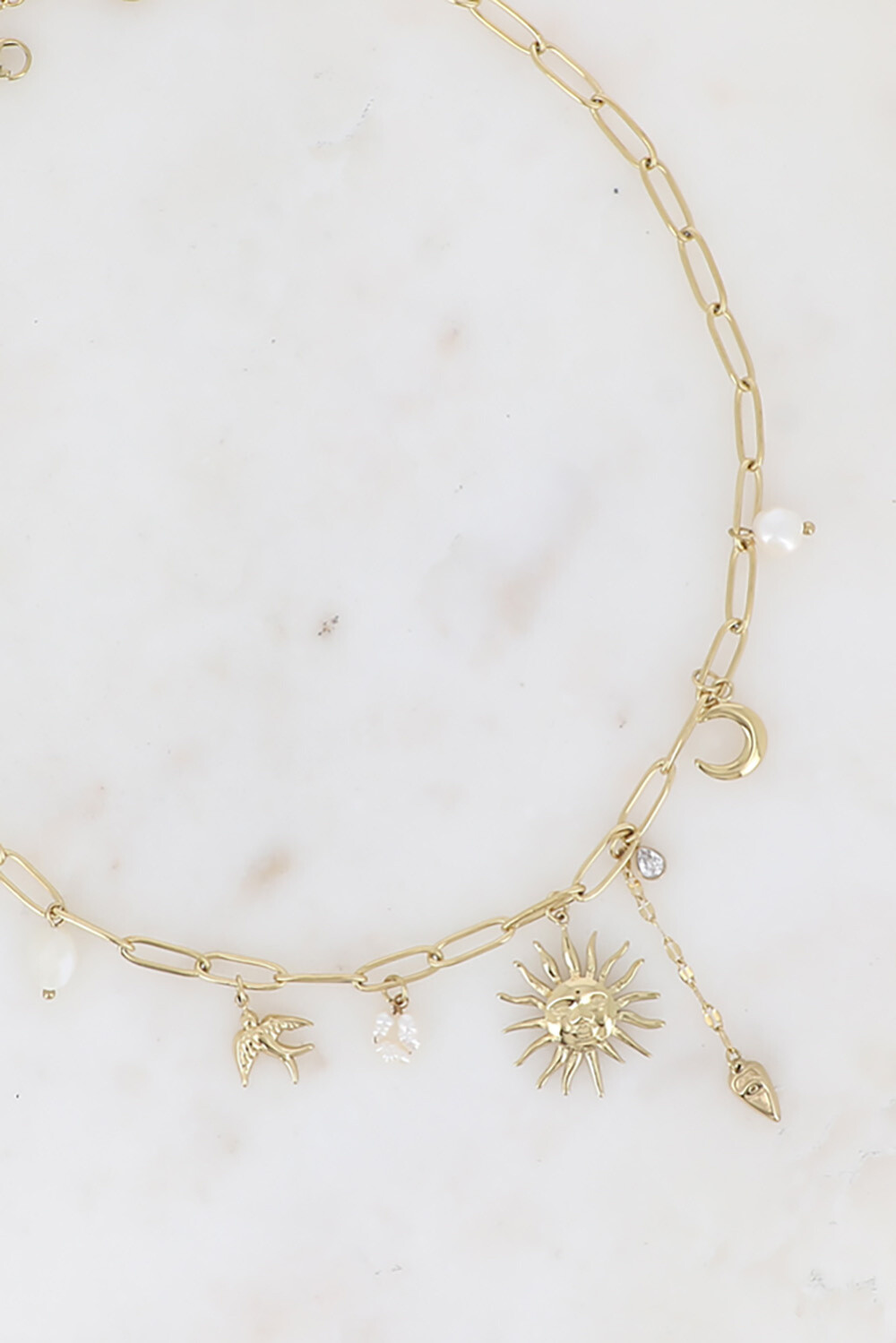 Mayorista Bohm - Collar: sol, corazón, luna, pájaro, agua dulce y perlas de cristal