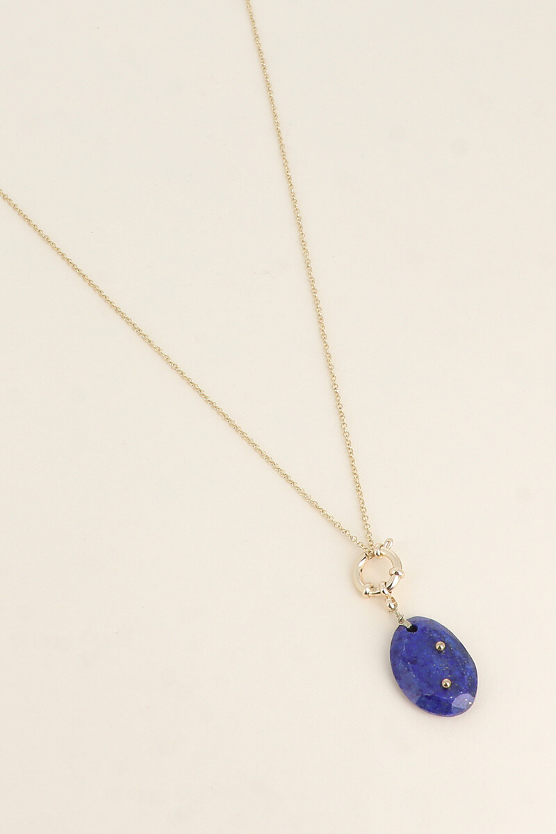 Sautoir Eliav - fermoir bouée, pierre naturelle - Bleu Foncé 1 - miniature
