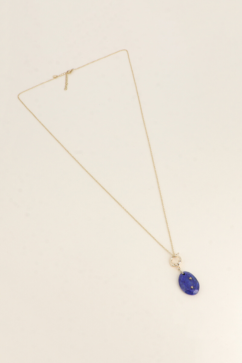Sautoir Eliav - fermoir bouée, pierre naturelle - Bleu Foncé 2 - miniature