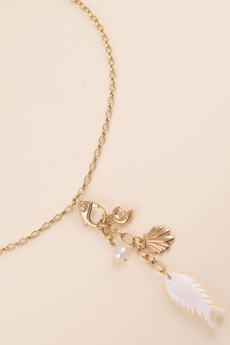 Wholesaler Bohm - Y Necklace - lobster clasp, seashells, freshwater pearl, and mother-of-pearl fish