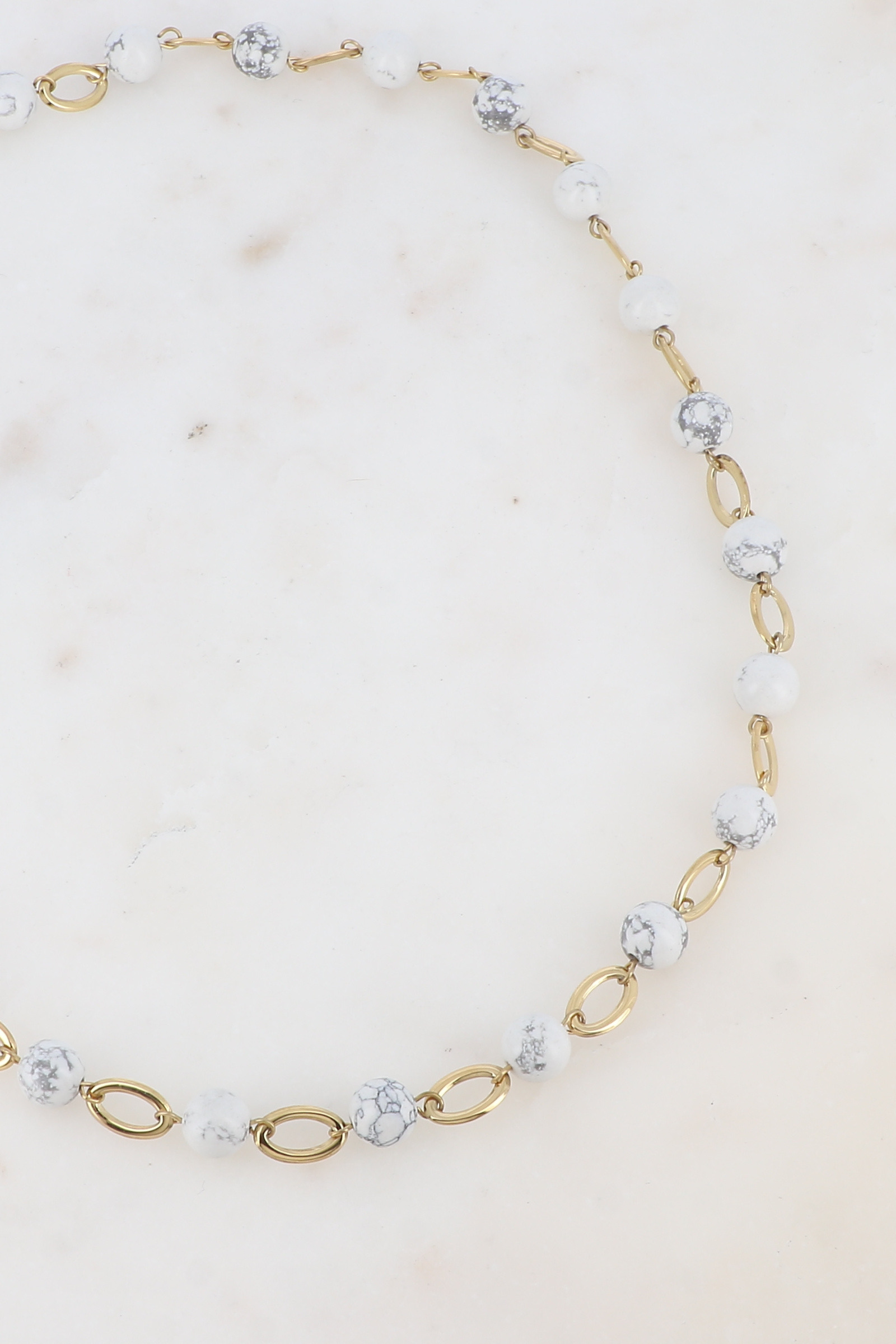 Wholesaler Bohm - Unisex necklace - alternating oval mesh and round natural stones