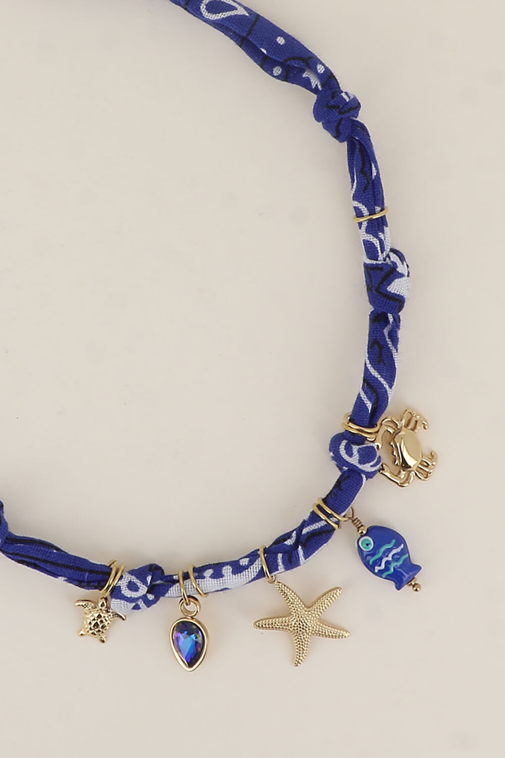 Mayorista Bohm - Collar - tela de cinta, cristales, tortuga, cuenta de pez de resina, estrella de mar, cangrejo