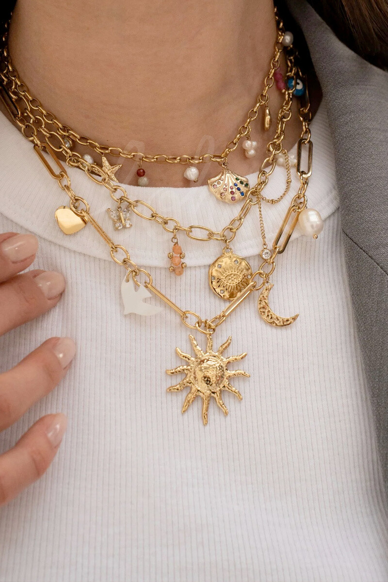 Wholesaler Bohm - Necklace - charms (hearts, sun, bird) and freshwater pearl