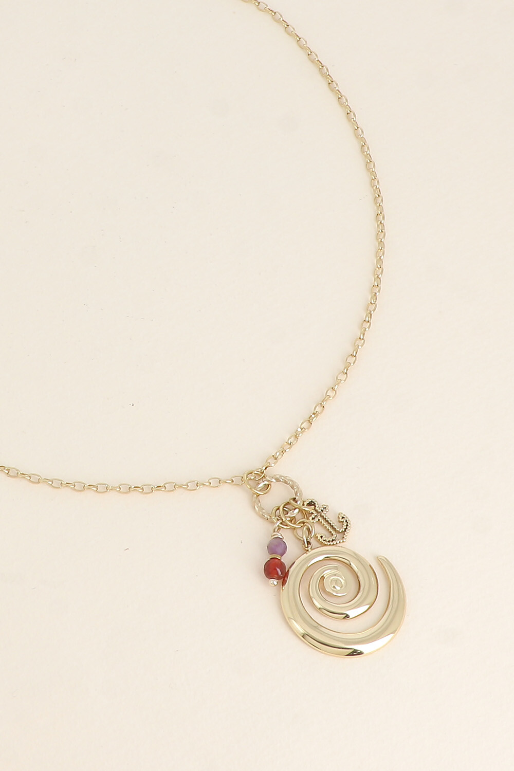 Grossiste Bohm - Collier - coquillage escargot, ancre et pierres naturelles