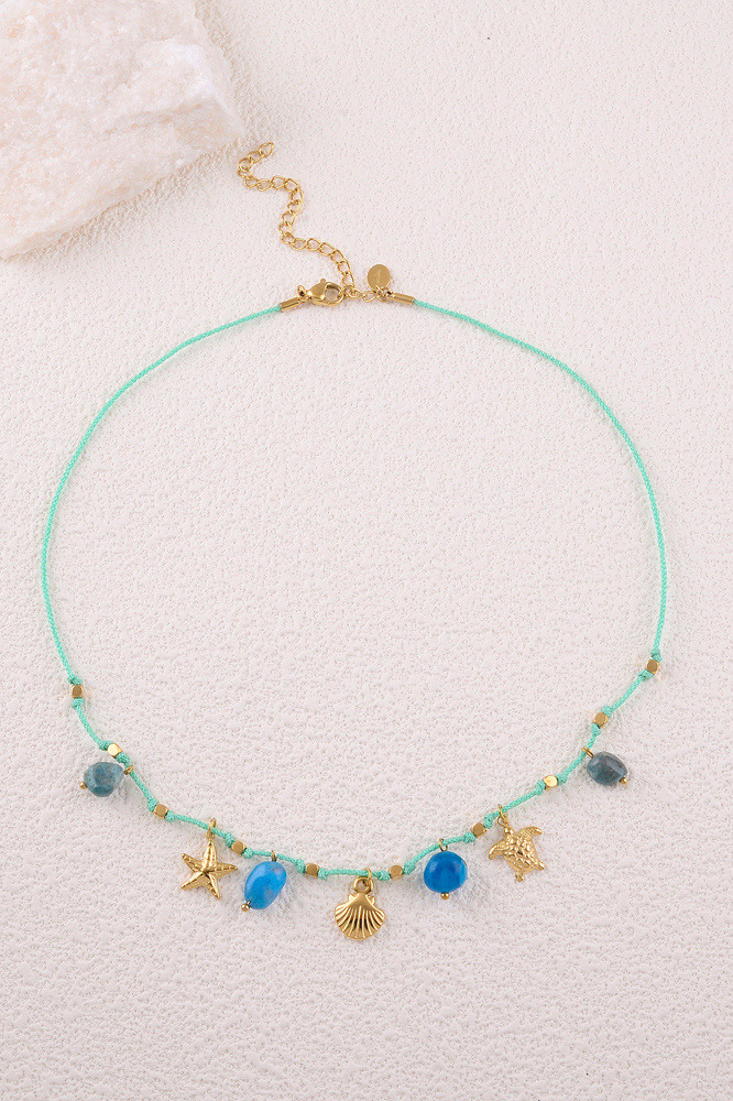 Grossiste Bohm - Collier - cordon avec coquillages, étoile de mer, tortue et pierres naturelles