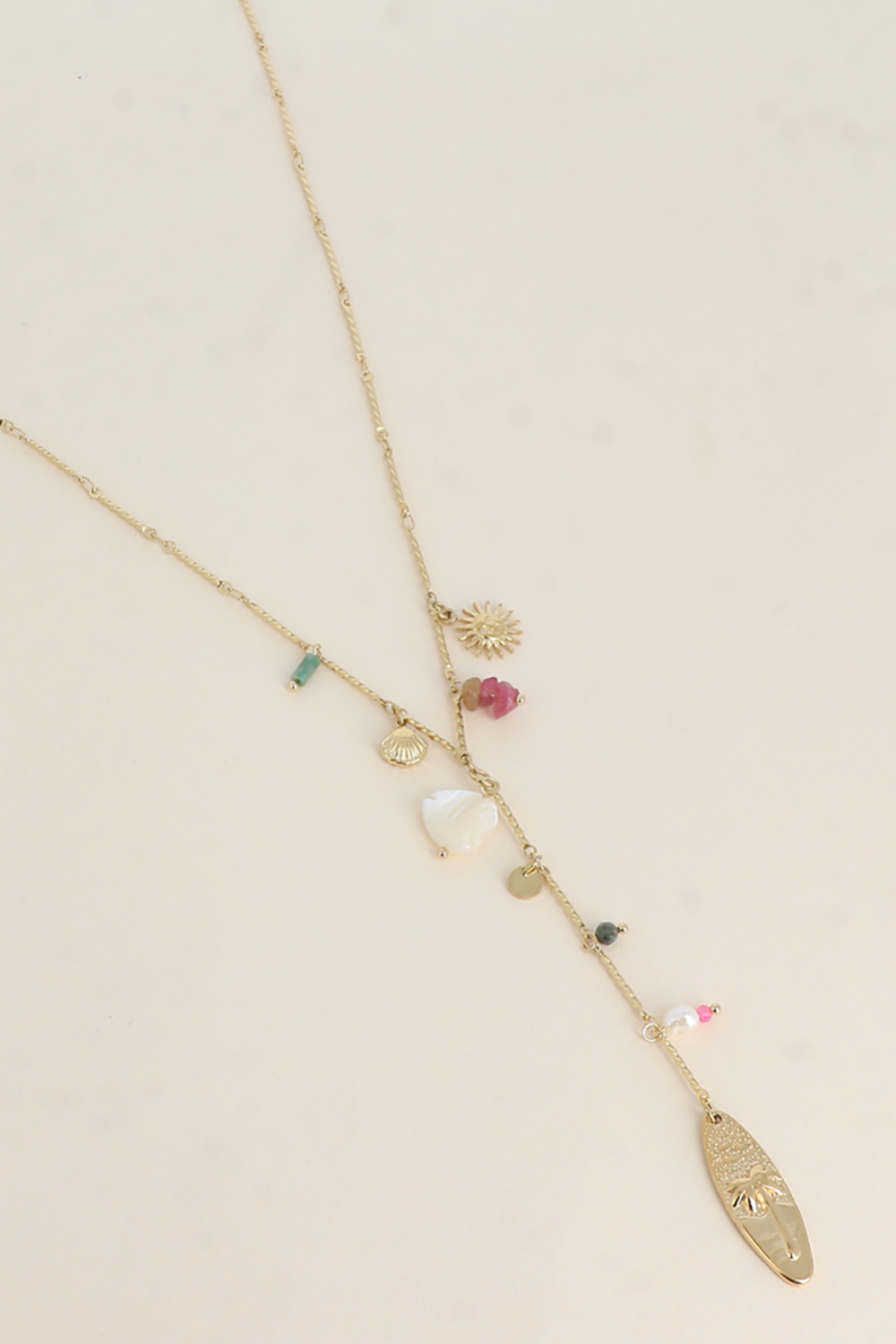 Wholesaler Bohm - Y Necklace - Charms (Palm Tree, Natural Stones, Mother-of-Pearl Heart, Shell, Sun)