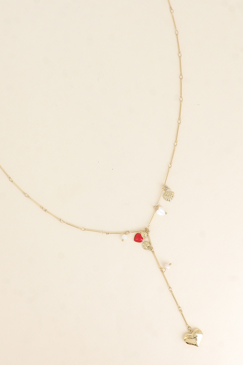 Grossiste Bohm - Collier en Y - pampilles coeurs, nacre et perles d'eau douce