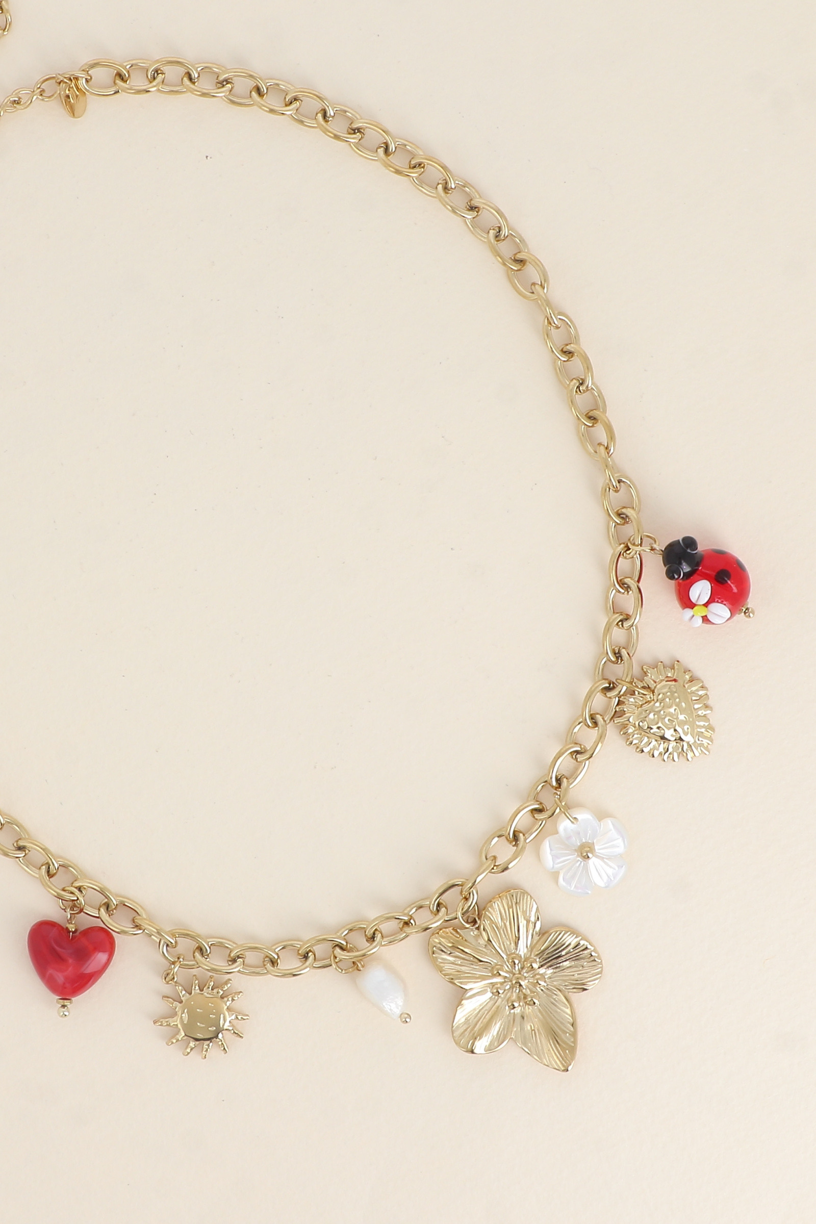 Mayorista Bohm - Collar - colgantes (flor, mariquita de resina, flor nacarada, corazón, sol)