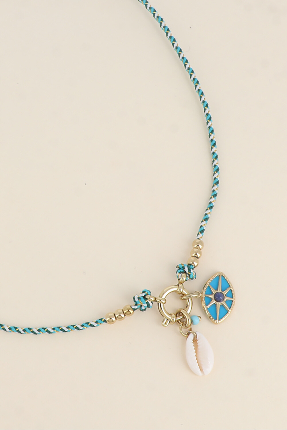 Mayorista Bohm - Collar en el cable - broche de buée y amuletos (ojo y cauri natural)