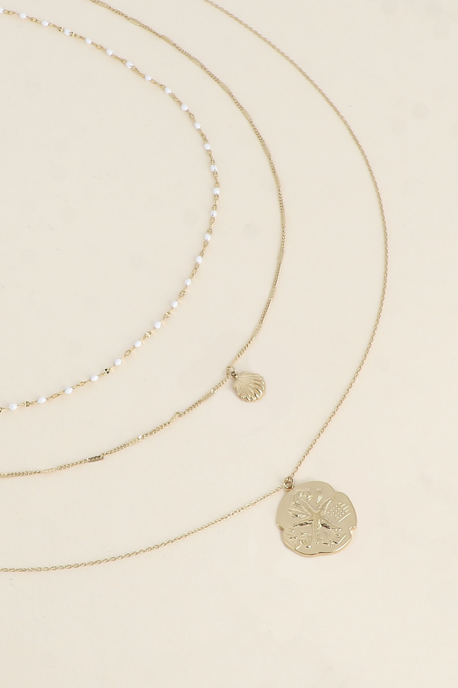 Grossiste Bohm - Collier - 3 rangs, maille émaillée, coquillage et étoile de mer