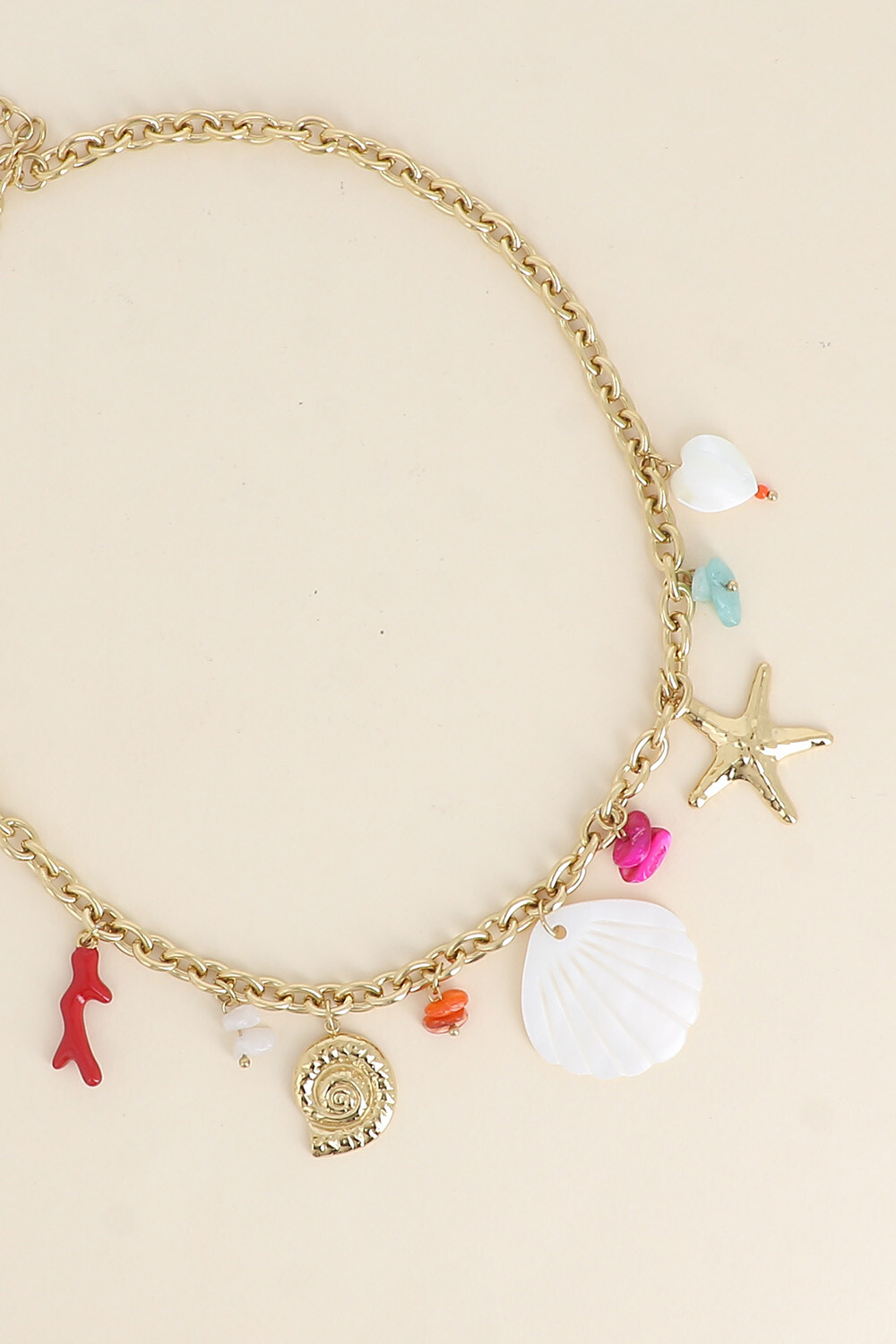 Wholesaler Bohm - Necklace - starfish, snail shell, enameled coral branch, pearly effect shell, and natural stones