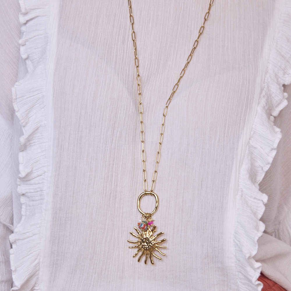 Wholesaler Bohm - Long necklace - sun, glazed ceramic bead, moon