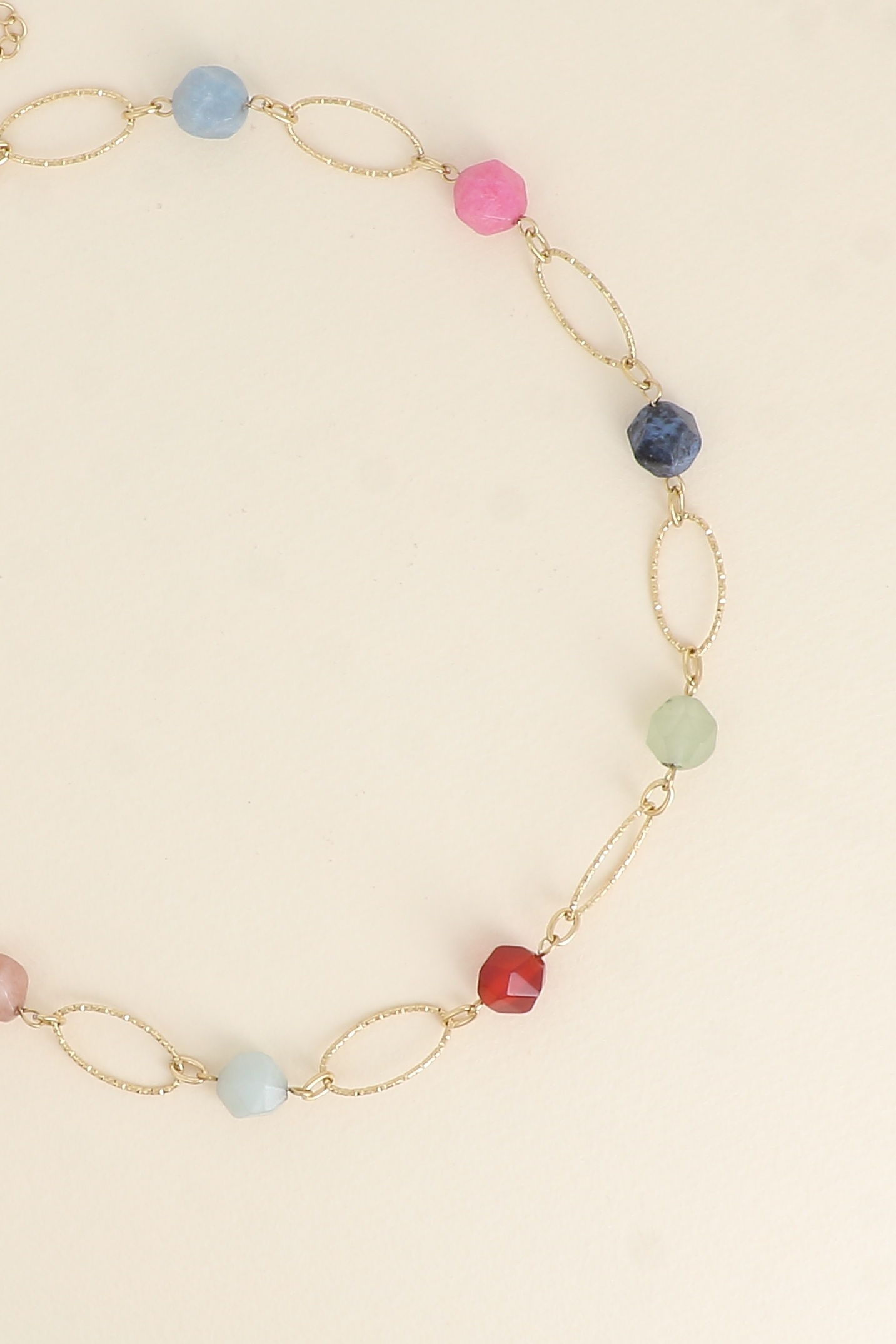 Wholesaler Bohm - Necklace - ribbed oval links and natural stones