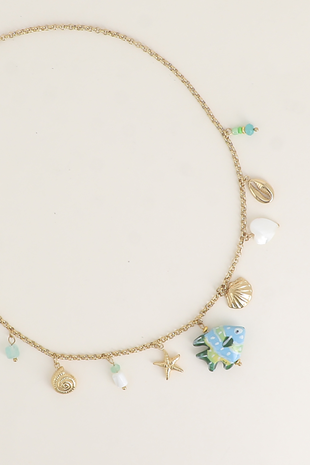 Mayorista Bohm - Collar - pez de cerámica esmaltada, conchas, estrella de mar, corazón de nácar, piedras naturales