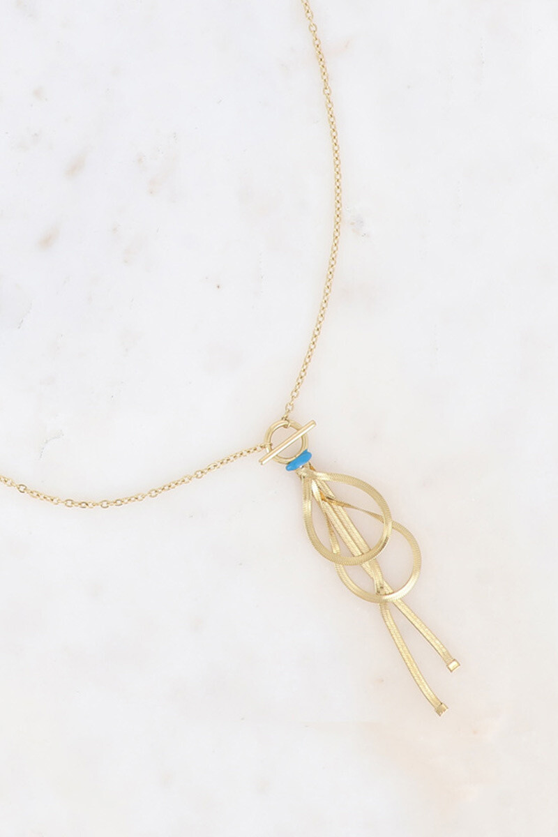 Grossiste Bohm - Long collier - anneau ovale avec émail et mailles miroir pendantes