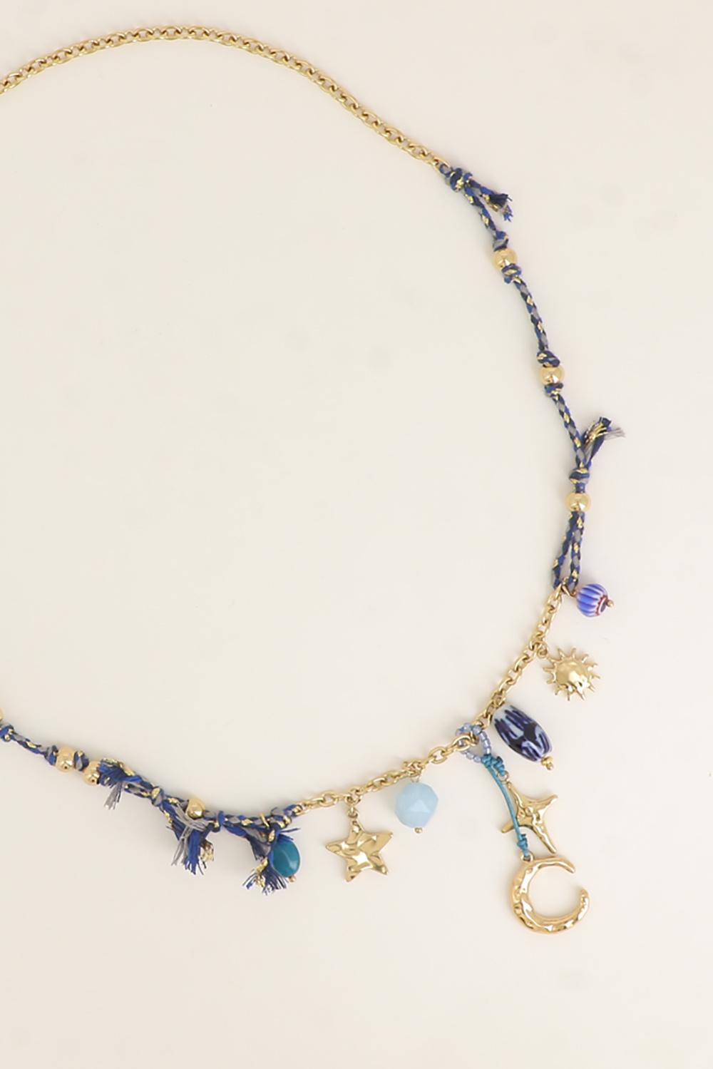 Wholesaler Bohm - Necklace - cord and chain, moon, star, sun, glazed ceramic beads, seed beads