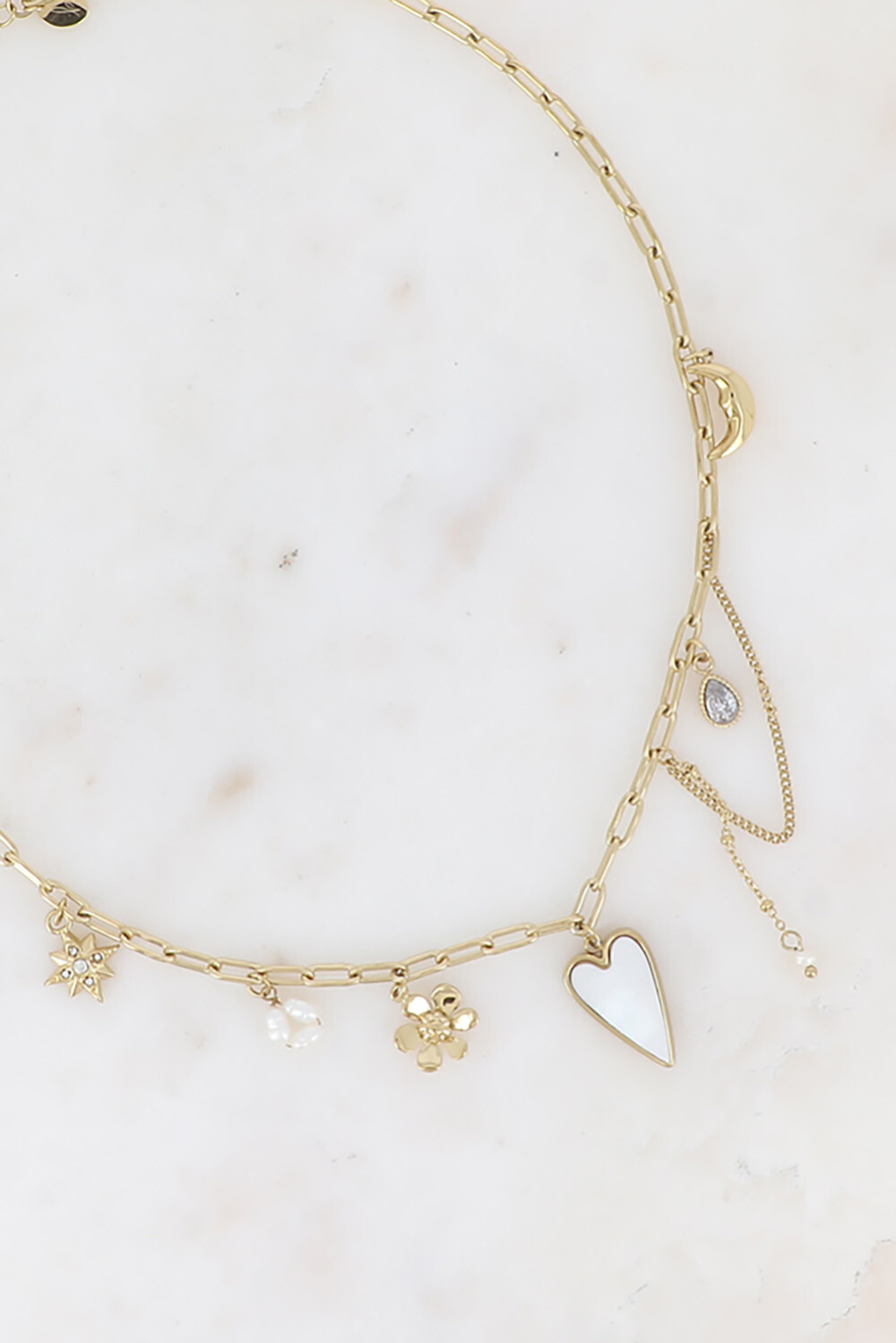 Grossista Bohm - Collana - cuore perlaceo, fiore, stella, perle d'acqua dolce, luna, cristalli