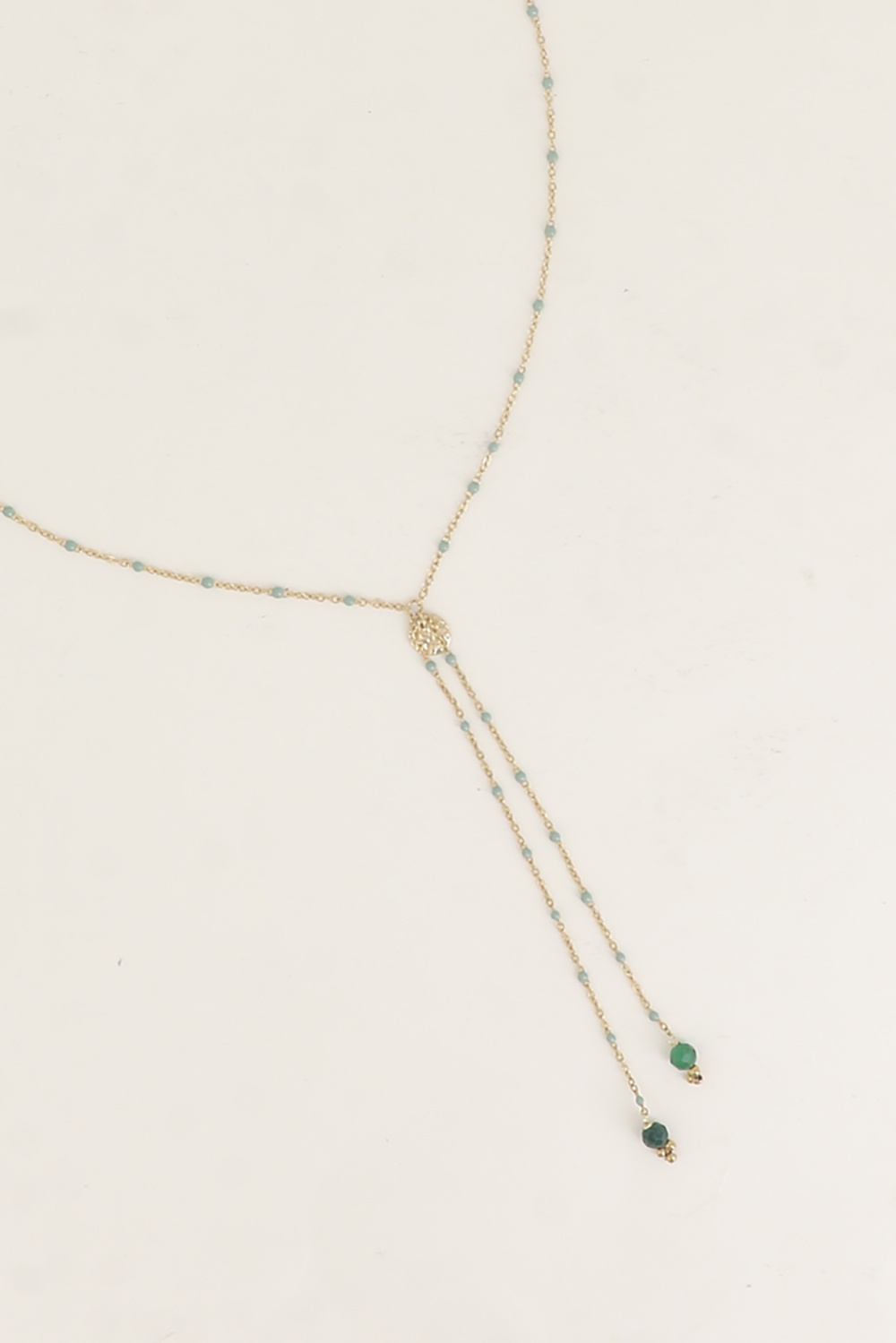 Wholesaler Bohm - Y Necklace - enamel chain, natural stones, textured round disc