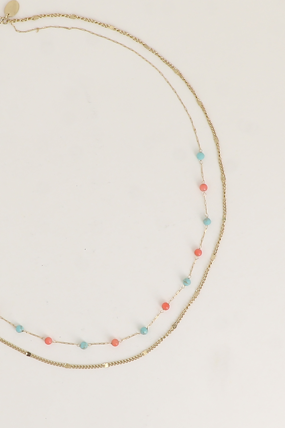 Grossiste Bohm - Collier 2 rangs - pierres naturelles et maille forçat alternée pincée