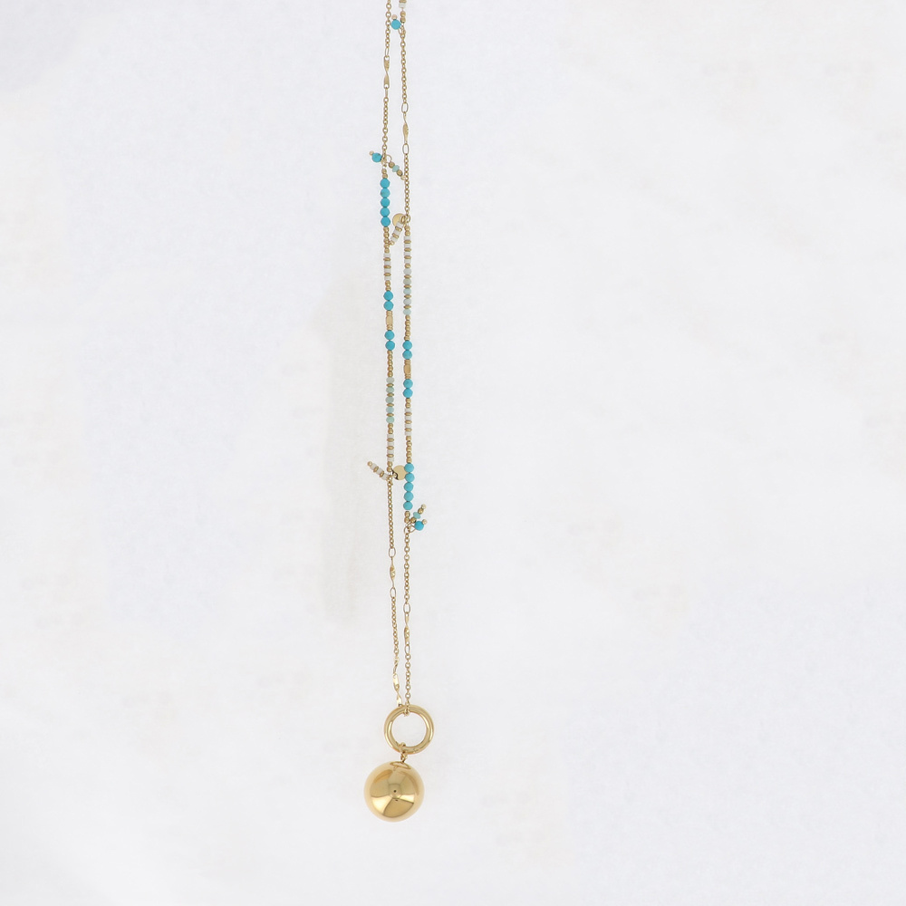 Grossista Bohm - Collana Nora - Corda Intrecciata, Perle e Pietre Naturali con Charm BOLA – Con Scatola Bola