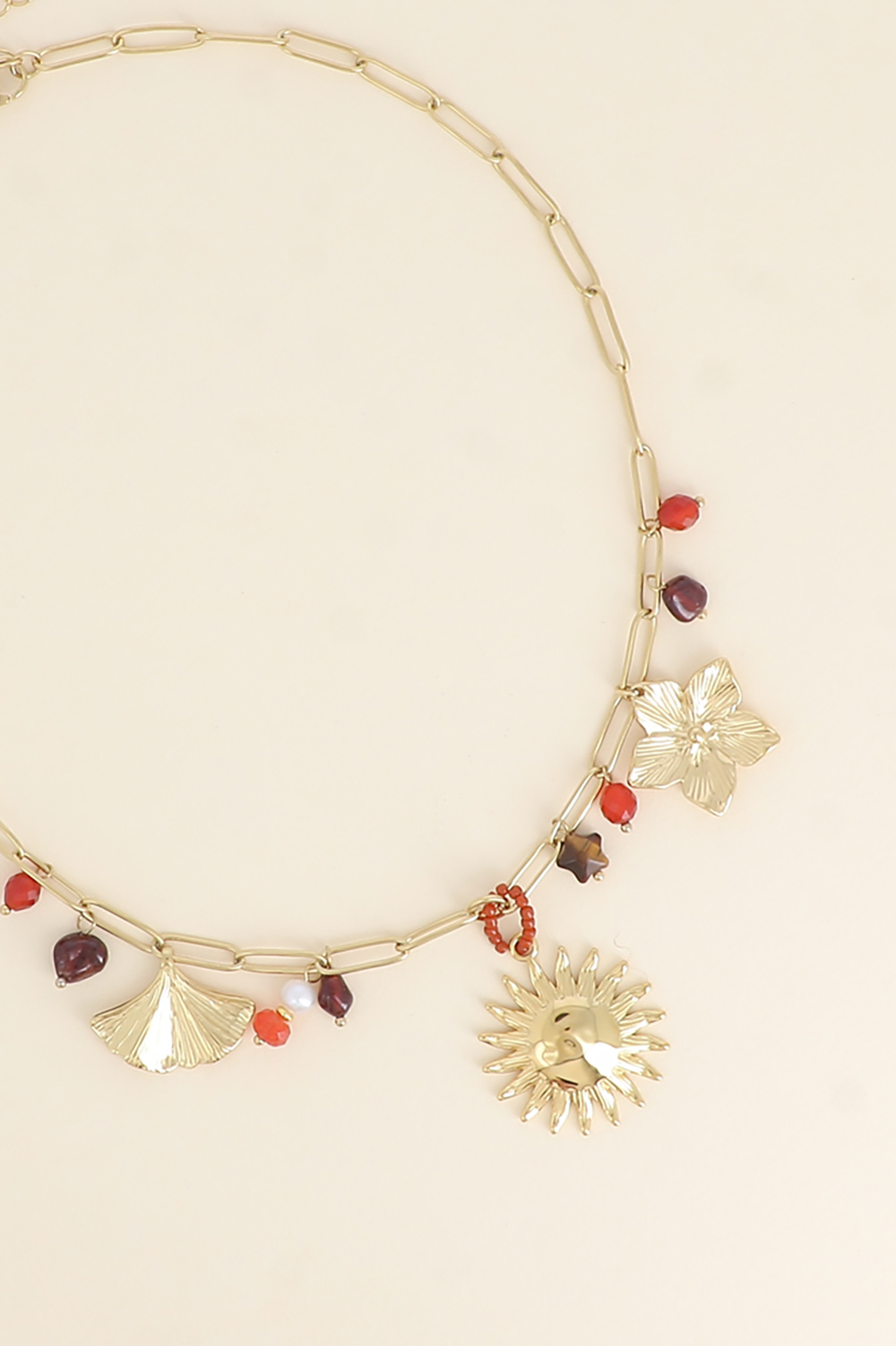 Wholesaler Bohm - Necklace - ginkgo, natural stones, sun, flower, star