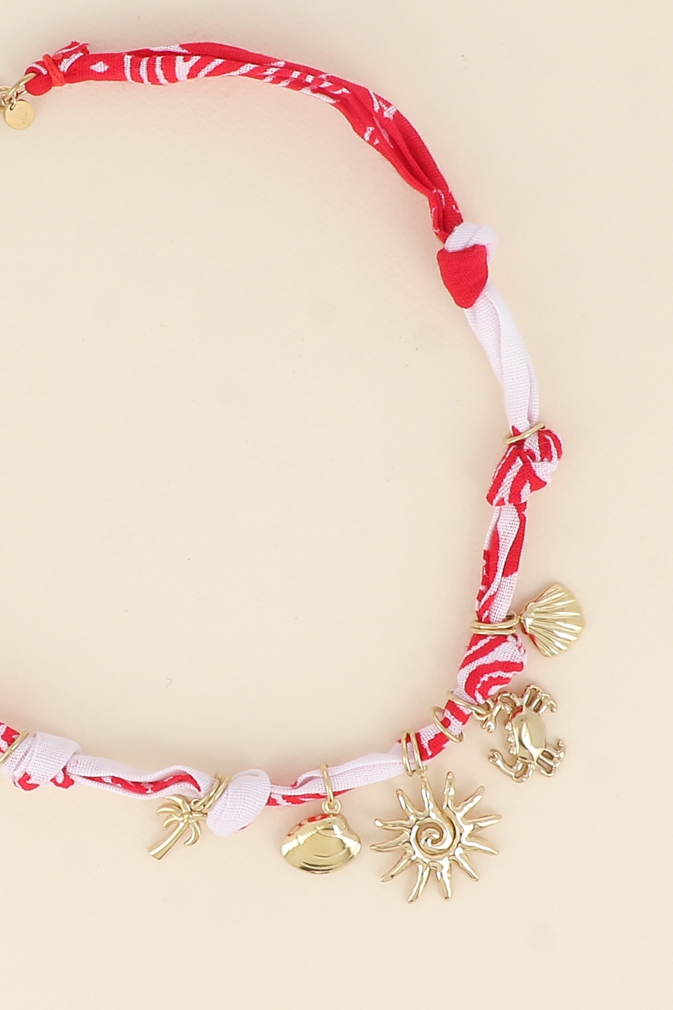 Wholesaler Bohm - Necklace - ribbon fabric, shells, crab, palm trees