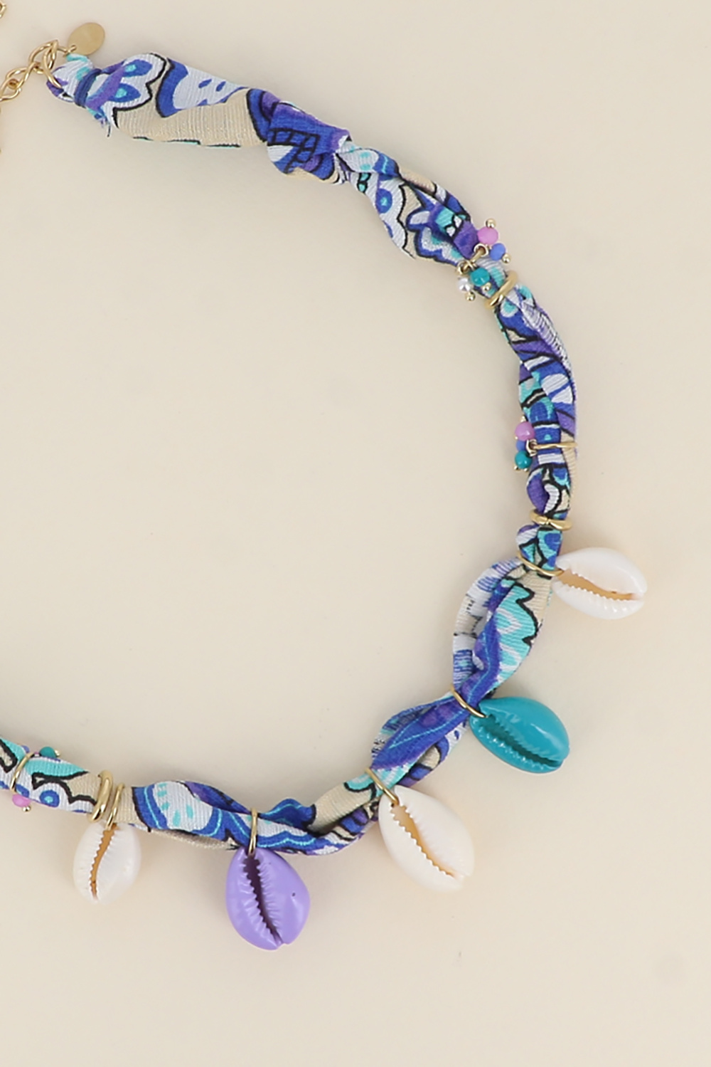 Wholesaler Bohm - Necklace - ribbon fabric, colorful cowrie shells