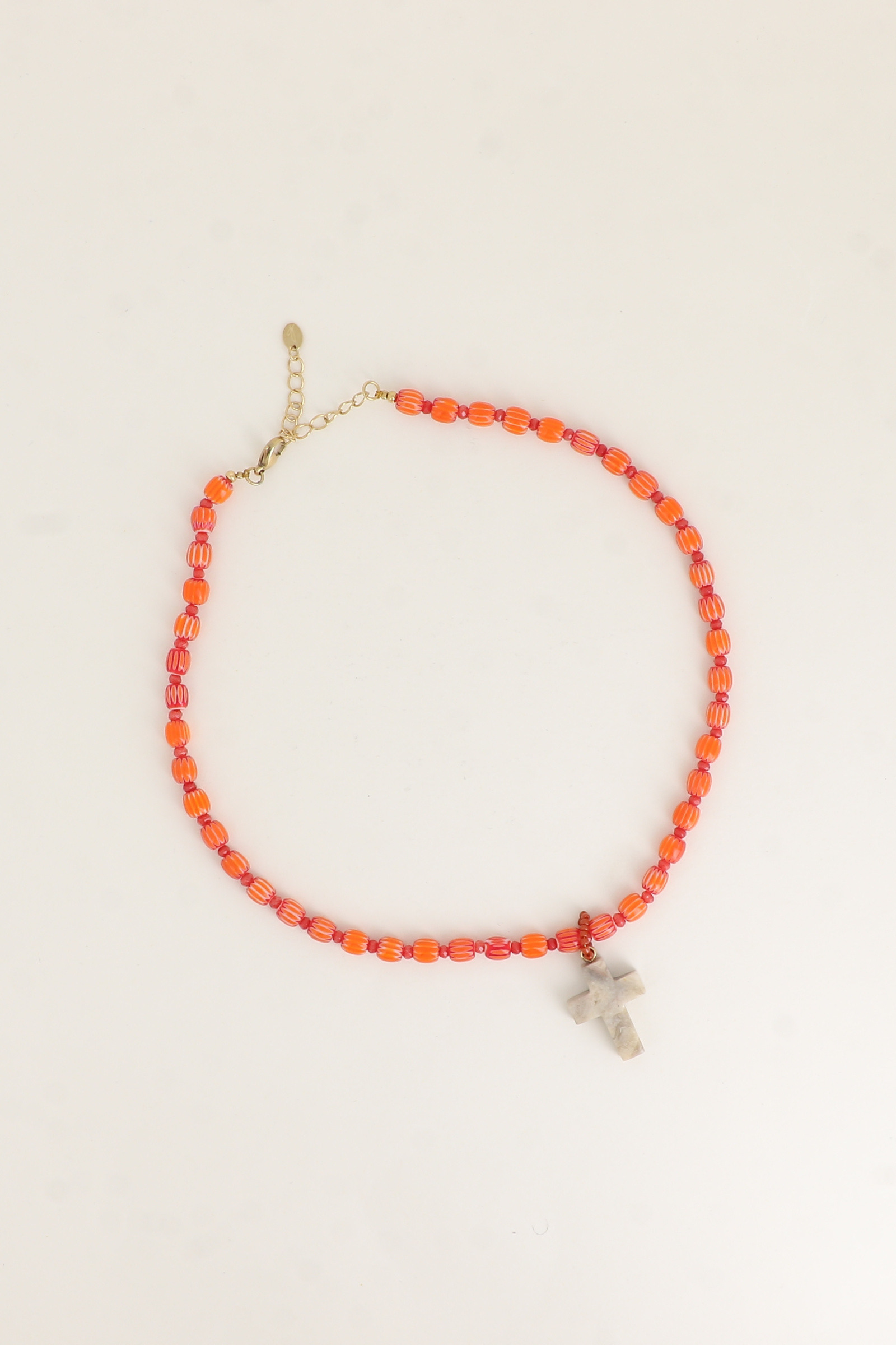 Grossista Bohm - Collana - su filo, perle in ceramica smaltata e perle, pendente a croce religiosa in resina