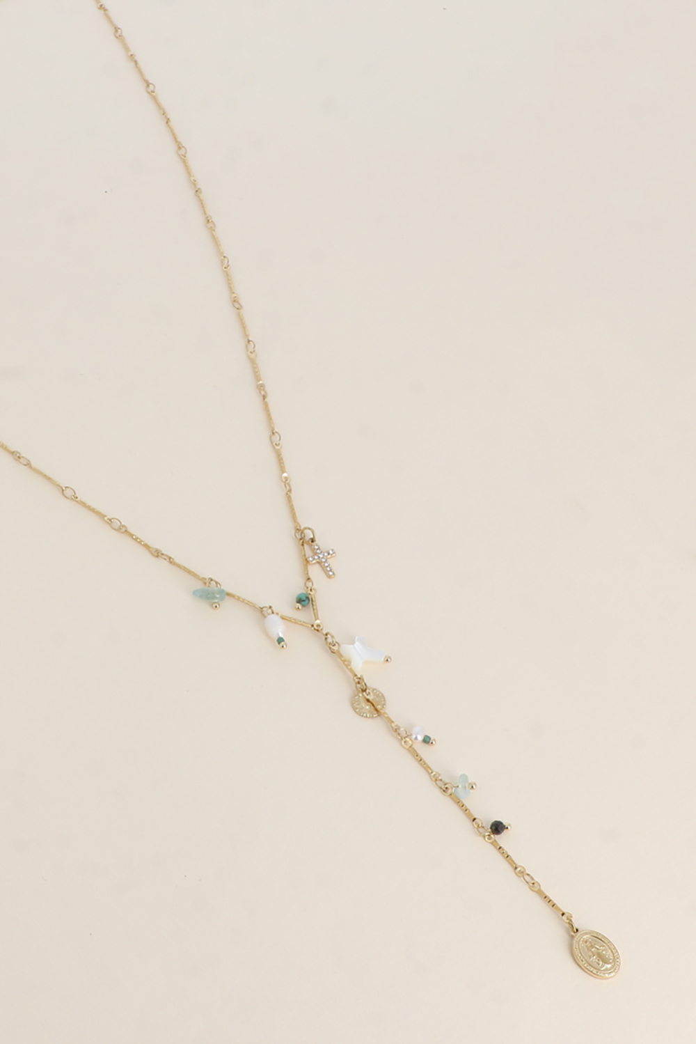 Wholesaler Bohm - Y Necklace - Charms (Madonna, natural stones, mother-of-pearl cross, cross with zirconium oxides)