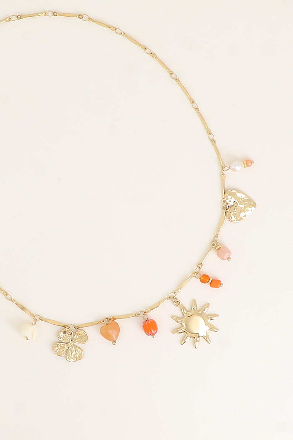 Wholesaler Bohm - Necklace - hearts, clover, sun, glazed ceramic, natural stones