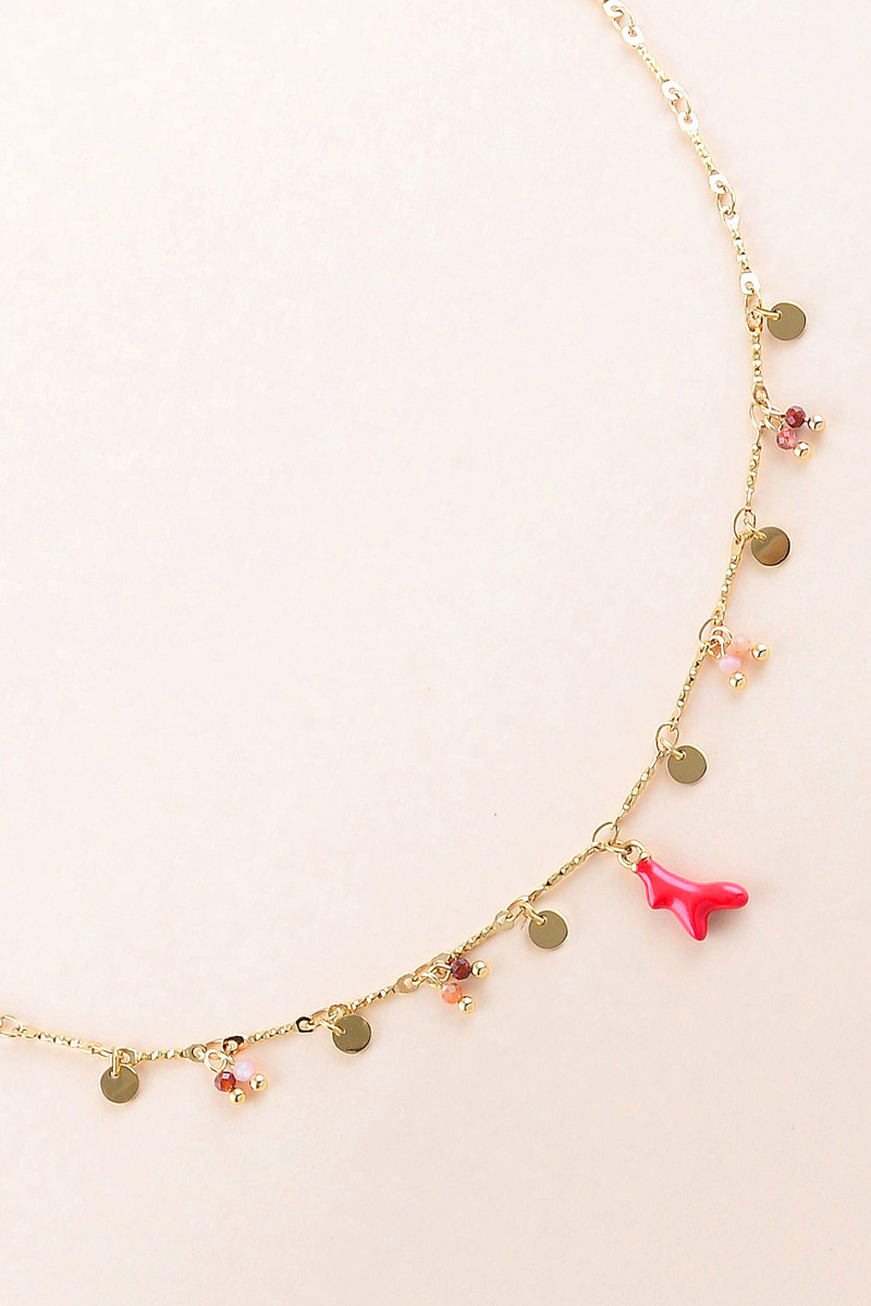 Mayorista Bohm - Collar - discos redondos, piedras naturales y colgante de coral esmaltado