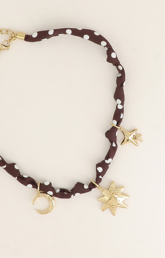 Grossista Bohm - Collana - tessuto a nastro con luna crescente, sole e stelle