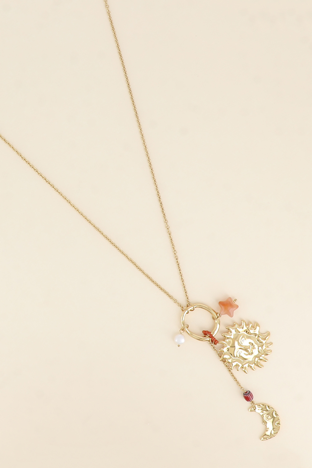 Wholesaler Bohm - Long necklace - sun, moon, star, freshwater pearl