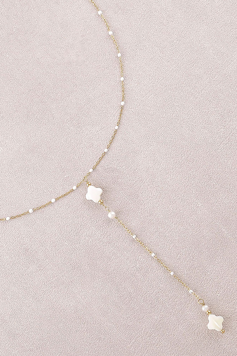 Wholesaler Bohm - Y Necklace - Enamel Chain and Mother-of-Pearl Clovers