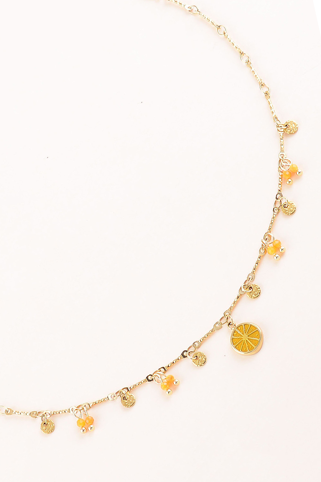 Grossiste Bohm - Collier - pastilles rondes martelées, pierres naturelles et pendentif rondelle d'orange