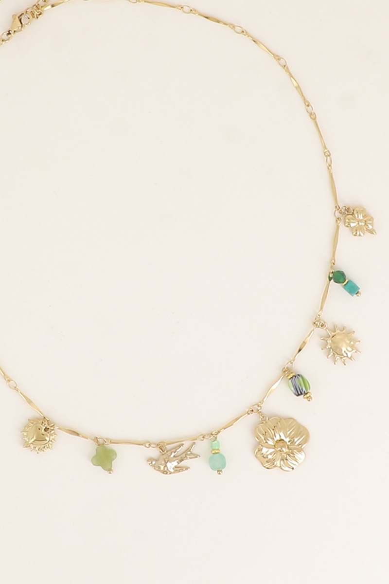 Mayorista Bohm - Collar - trébol, sol, pájaro, flor, corazón, perla de cerámica esmaltada, piedras naturales