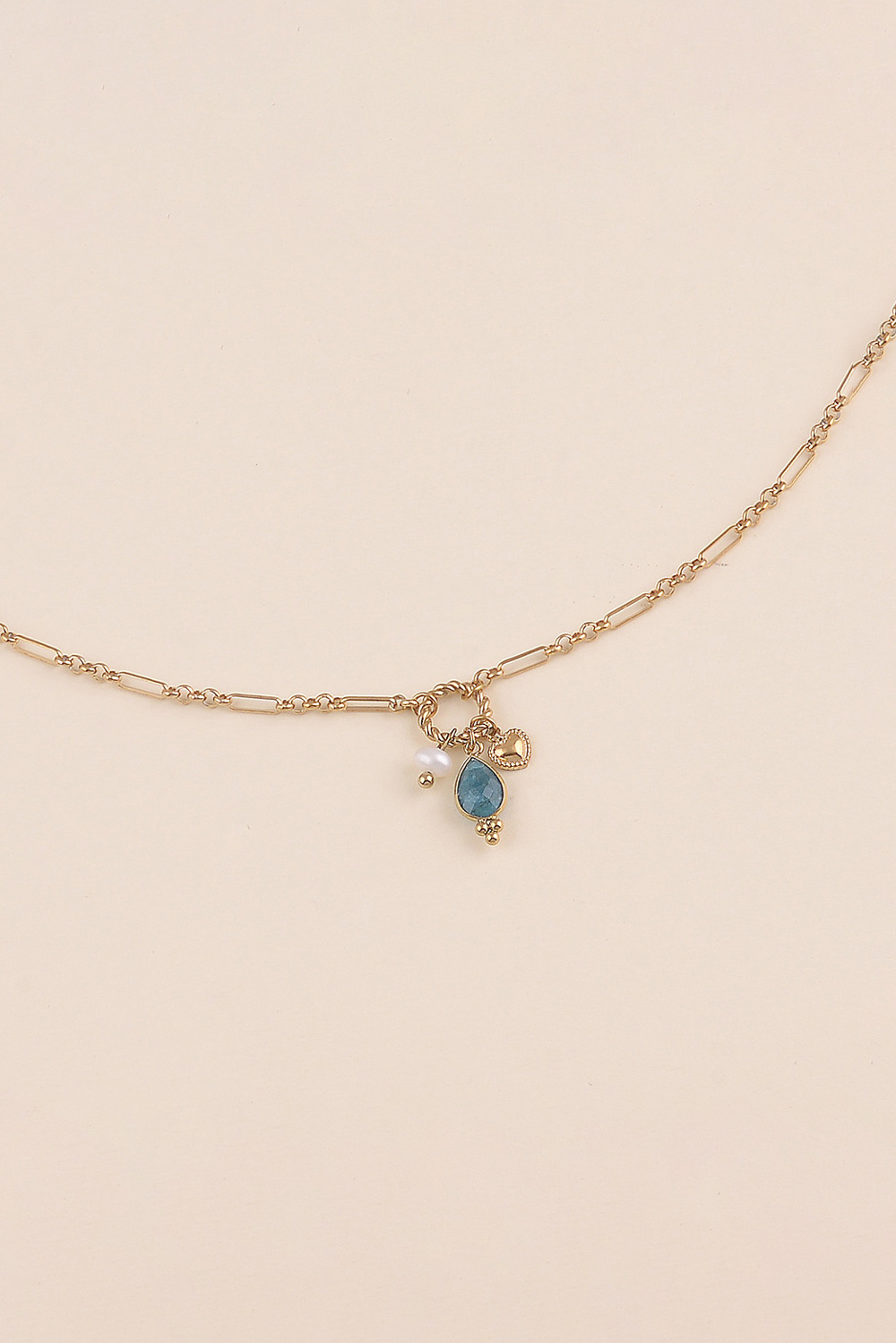 Wholesaler Bohm - Y Necklace - alternating link 1/5, twisted ring, heart, freshwater pearl and natural stone drop
