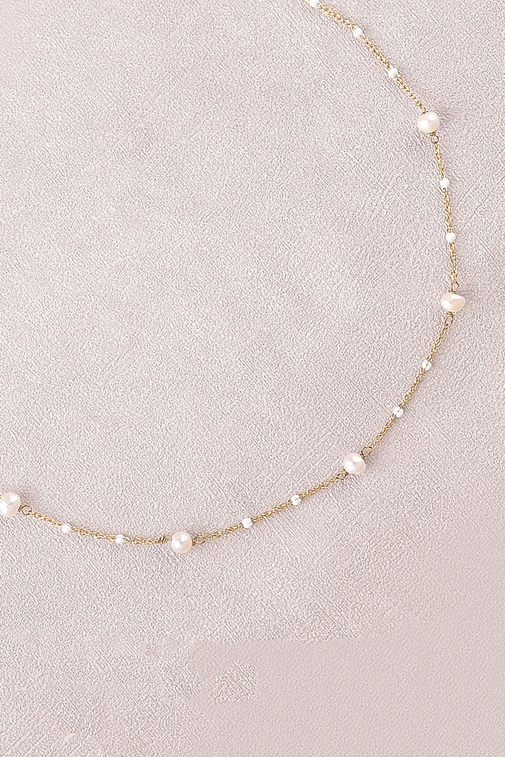 Wholesaler Bohm - Necklace - chain with enamel accents and 5 freshwater pearls