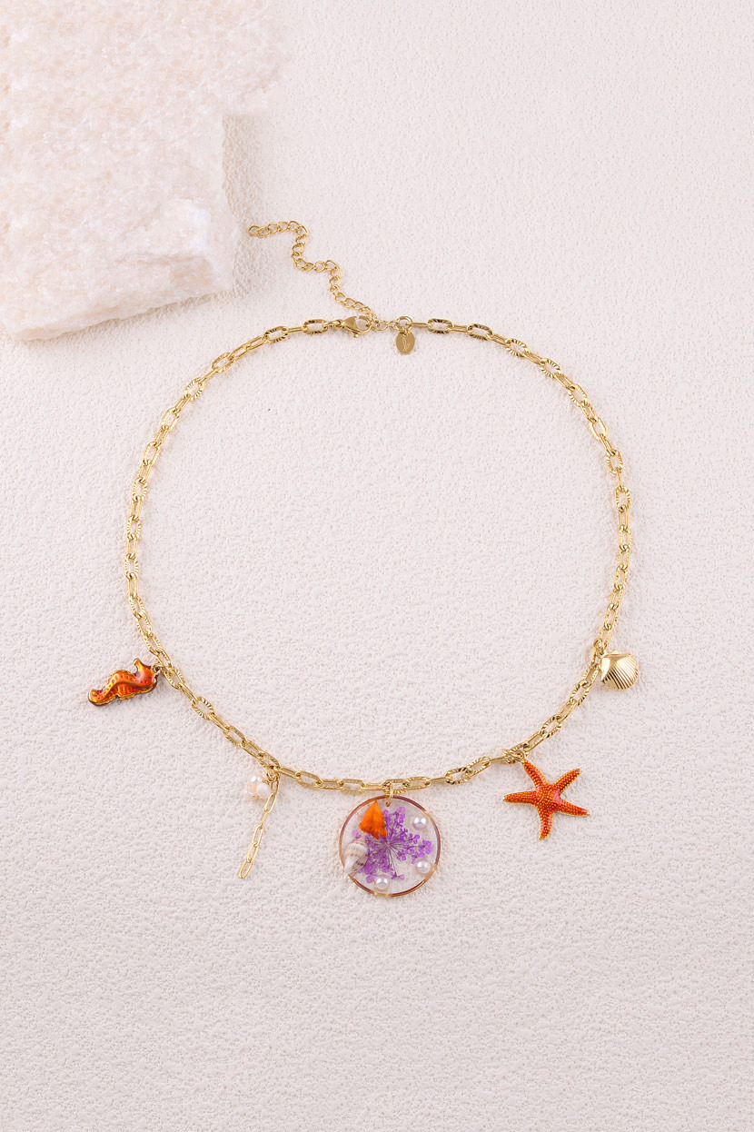 Collier coquillage, perles d'eau douce, étoile de mer et hippocampe — free download