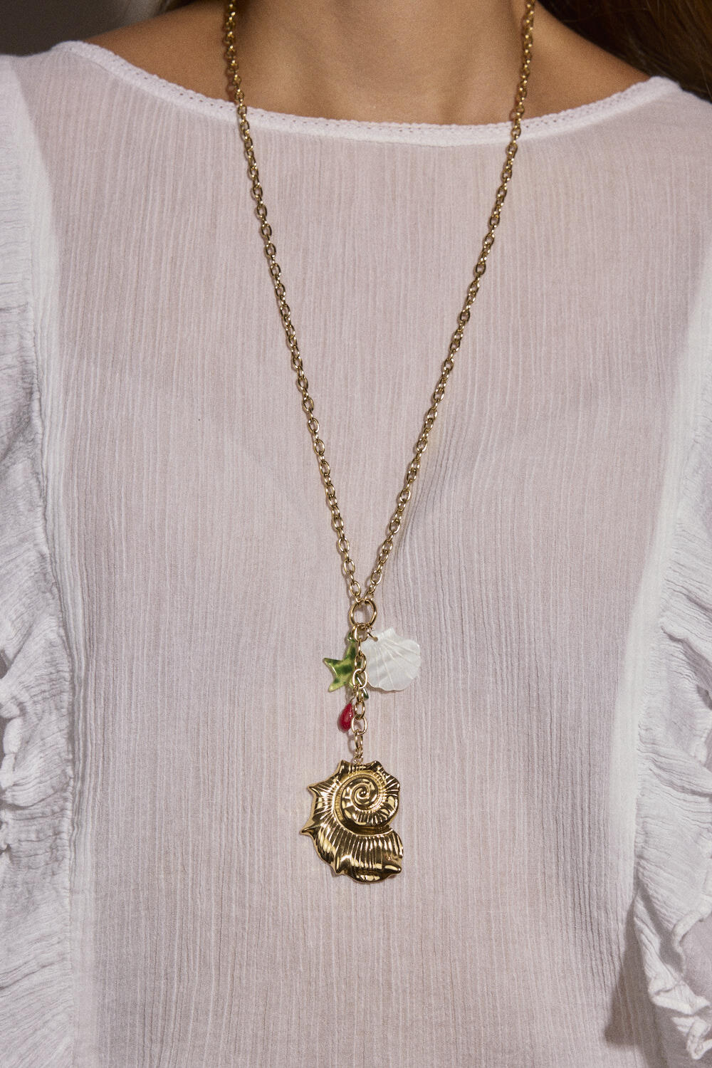 Grossiste Bohm - Collier en Y - gros coquillage, coquillage nacré, étoile de mer en résine et perles