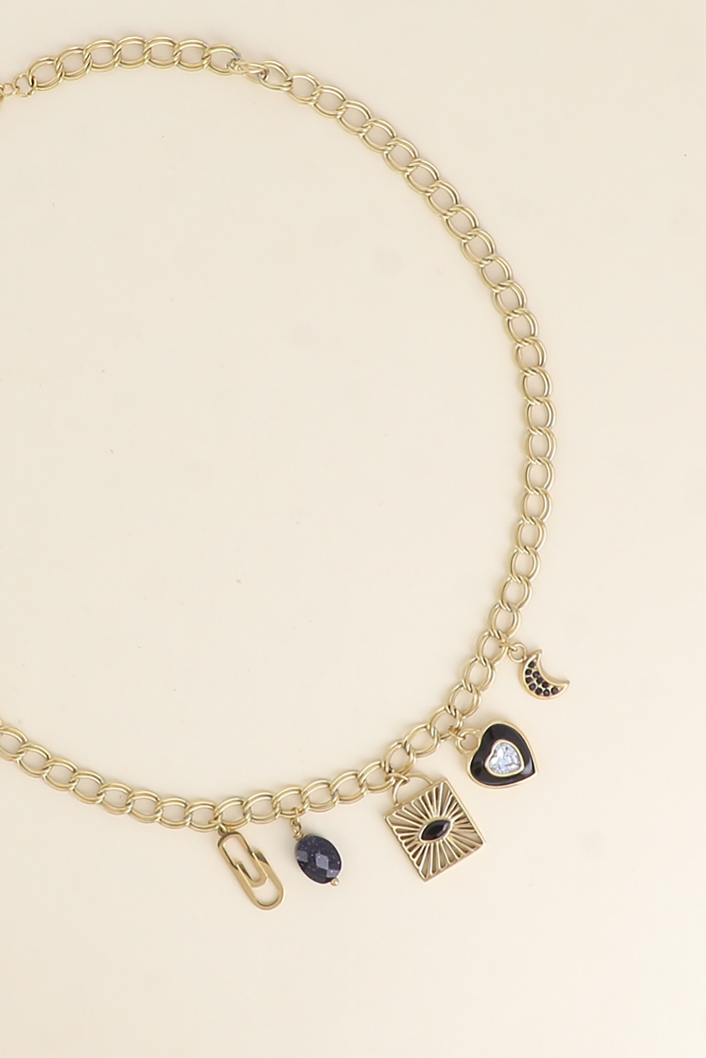 Mayorista Bohm - Collar - clip, piedra natural, cuadrado y cristal, corazón esmaltado y luna
