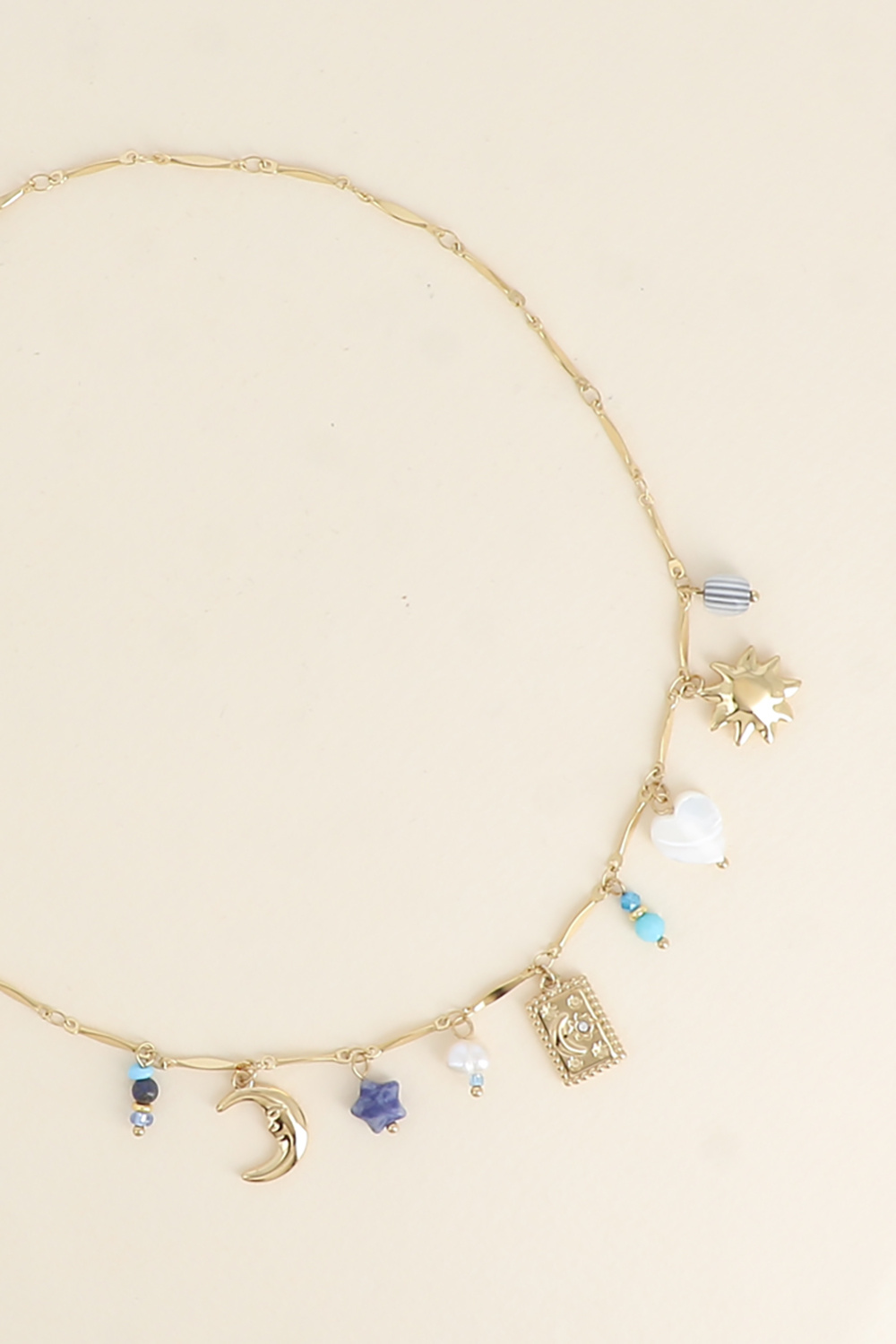Mayorista Bohm - Collar - sol, corazón de nácar, placa de luna creciente, estrellas, piedras naturales