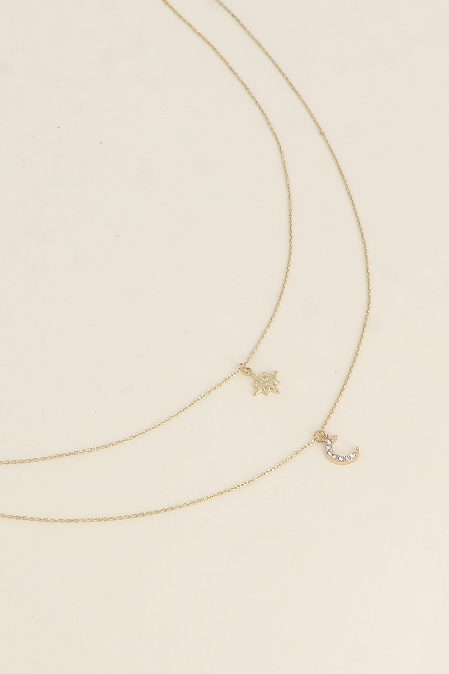 Grossiste Bohm - Collier - 2 rangs, maille émaillée, étoile du Nord et lune, oxydes de zirconium