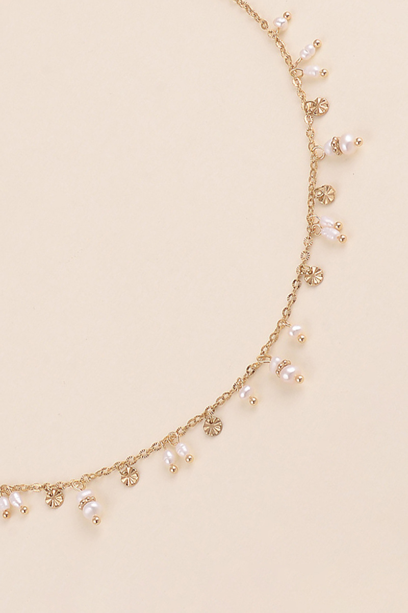 Wholesaler Bohm - Necklace - round charms with star hammered finish and freshwater pearls