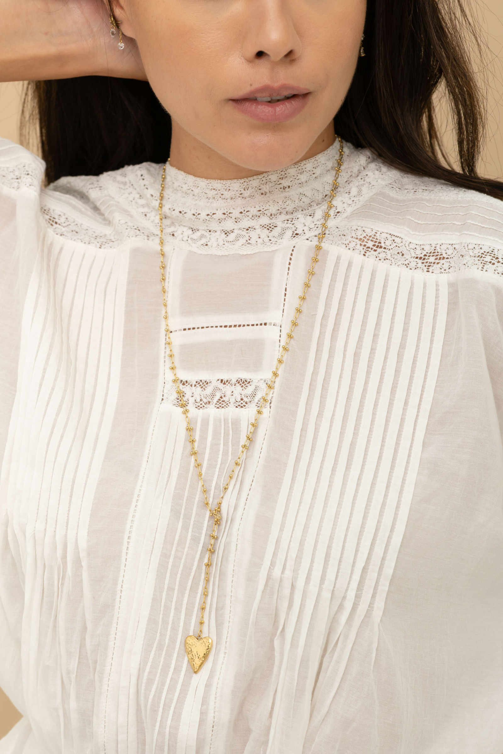 Grossiste Bohm - Collier Y - coeur, maille alternée ovale et 2 boules
